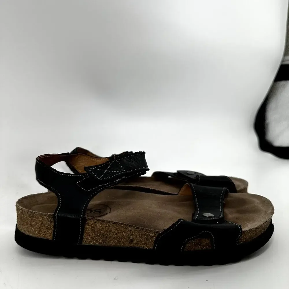Taos Luvie Sandals Ankle Straps Leather Cork Adjustable Hook Loop Black 7 - Picture 3 of 7